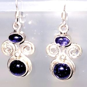 New Amethyst Earrings, Purple Stone, Sterling Silver Boho Swirl Earrings